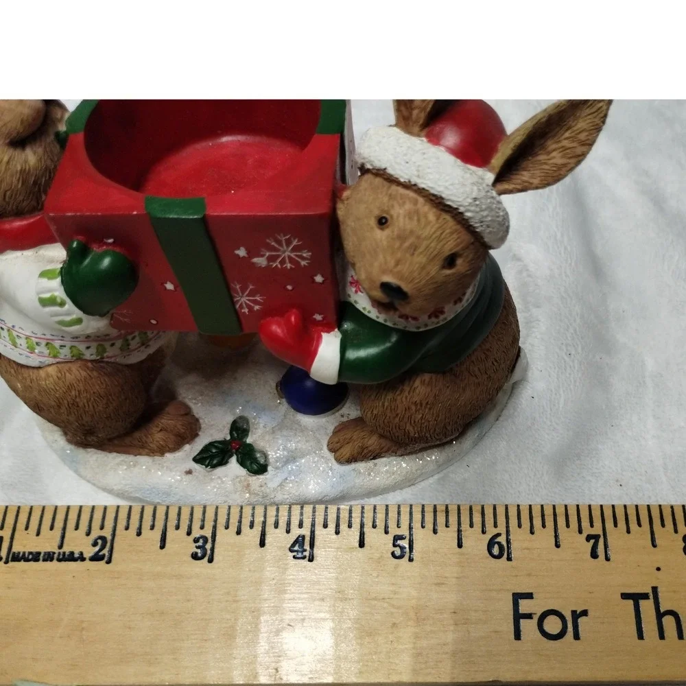 Yankee Candle Christmas Bunnies Tea‎ Light Holder Red Gift Box Figurine 1132752